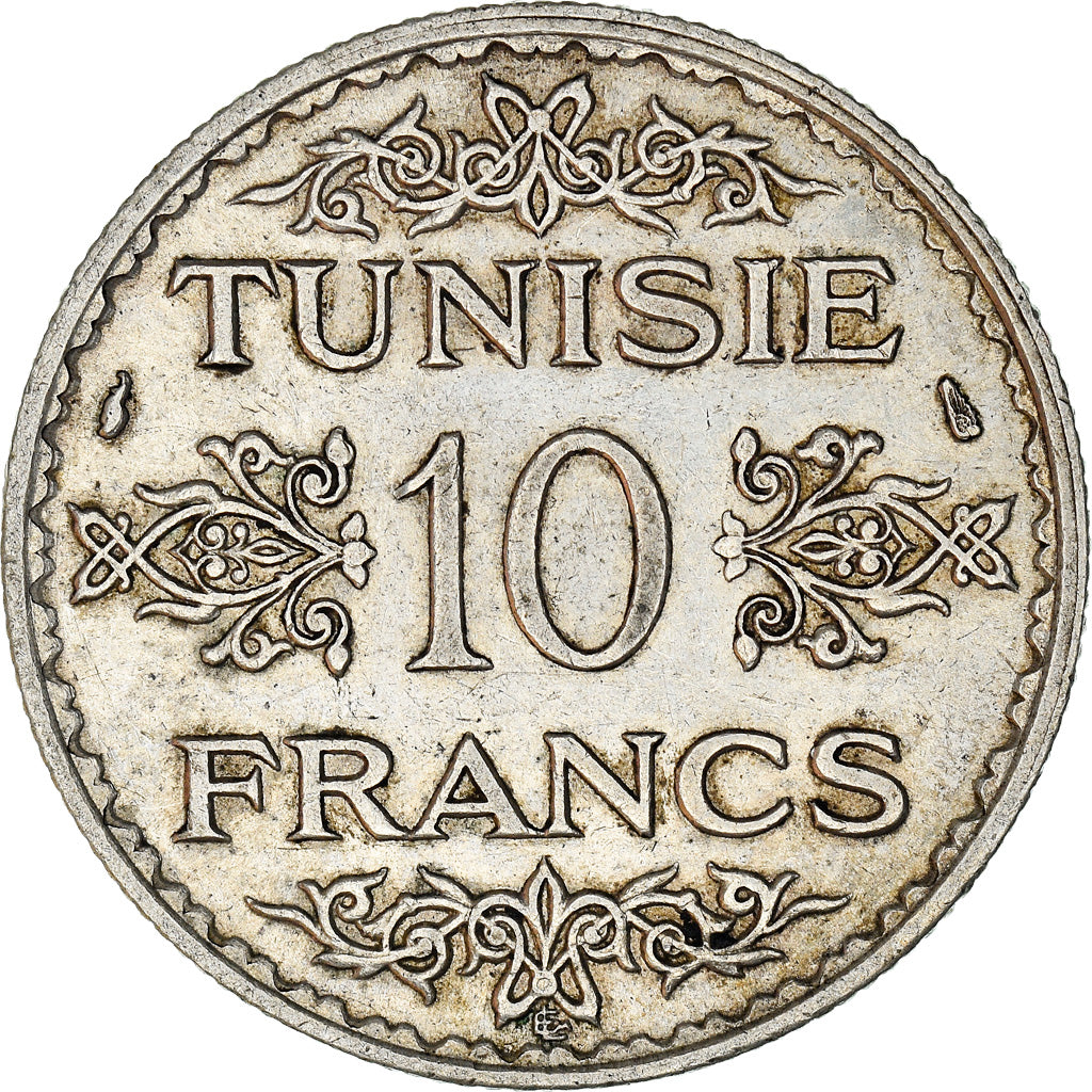 Coin, Tunisia, Ahmad Pasha Bey, 10 Francs, 1934, Paris, EF(40-45), Silver