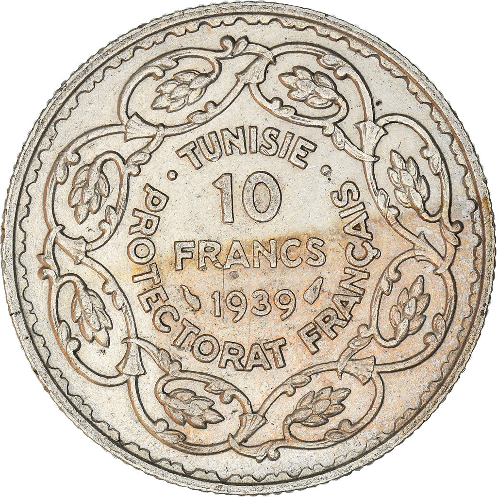 Coin, Tunisia, Ahmad Pasha Bey, 10 Francs, 1939, Paris, EF(40-45), Silver