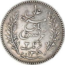 Coin, Tunisia, Ali Bey, 2 Francs, 1892, Paris, EF(40-45), Silver, KM:225