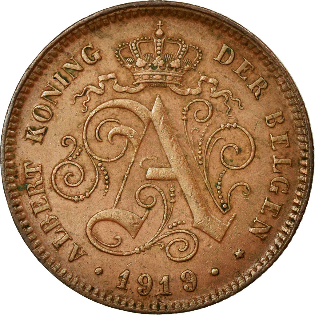 Coin, Belgium, Albert I, 2 Centimes, 1919, AU(55-58), Copper, KM:65