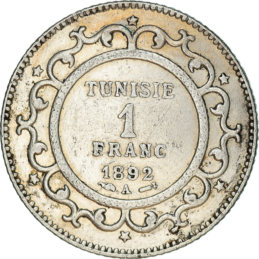 Coin, Tunisia, Ali Bey, Franc, 1892, Paris, EF(40-45), Silver, KM:224