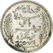 Coin, Tunisia, Muhammad al-Nasir Bey, Franc, 1916, Paris, EF(40-45), Silver