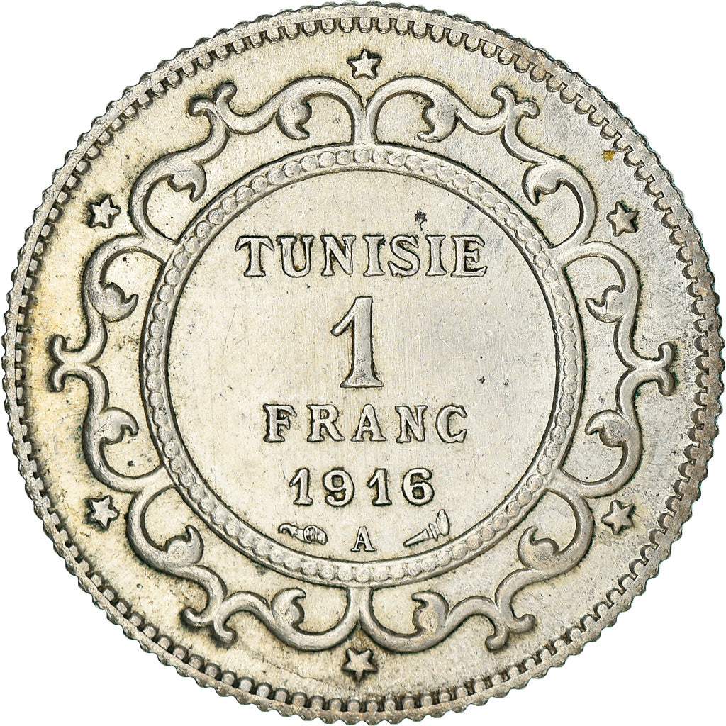 Coin, Tunisia, Muhammad al-Nasir Bey, Franc, 1916, Paris, EF(40-45), Silver
