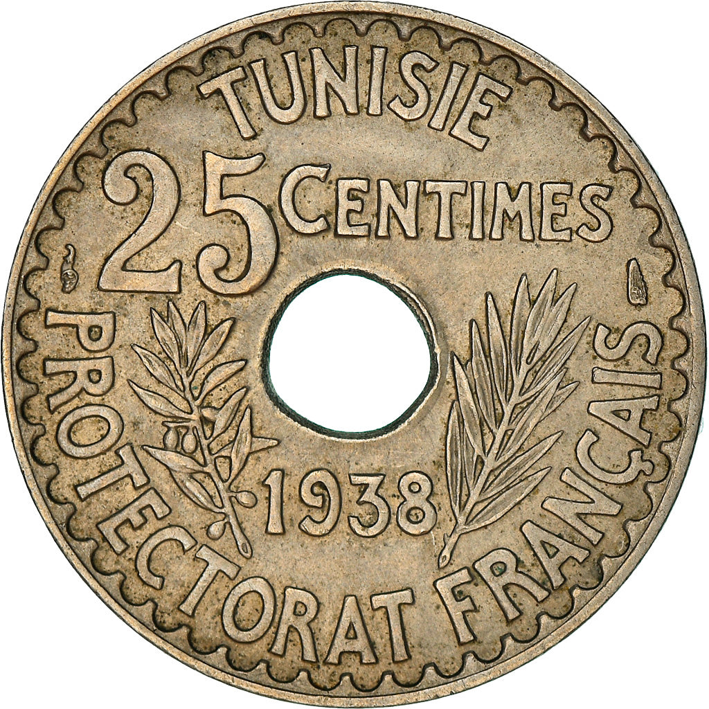 Coin, Tunisia, Ahmad Pasha Bey, 25 Centimes, 1938, Paris, EF(40-45)