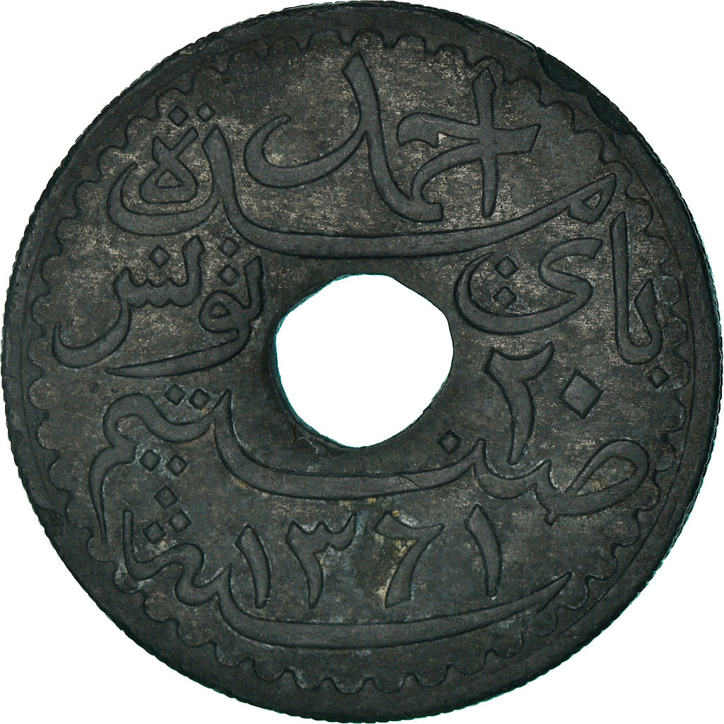 Coin, Tunisia, Ahmad Pasha Bey, 20 Centimes, 1942, Paris, VF(30-35), Zinc