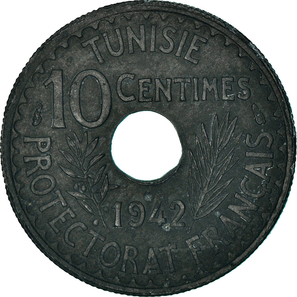 Coin, Tunisia, Ahmad Pasha Bey, 10 Centimes, 1942, Paris, VF(30-35), Zinc