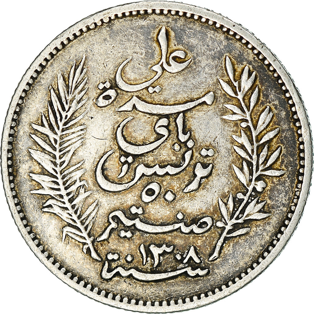 Coin, Tunisia, Ali Bey, 50 Centimes, 1891, Paris, EF(40-45), Silver, KM:223