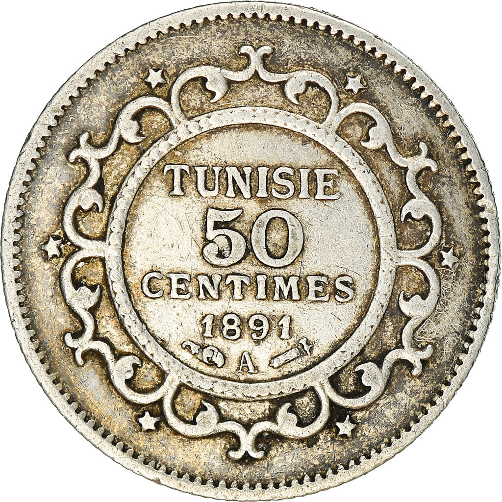 Coin, Tunisia, Ali Bey, 50 Centimes, 1891, Paris, EF(40-45), Silver, KM:223