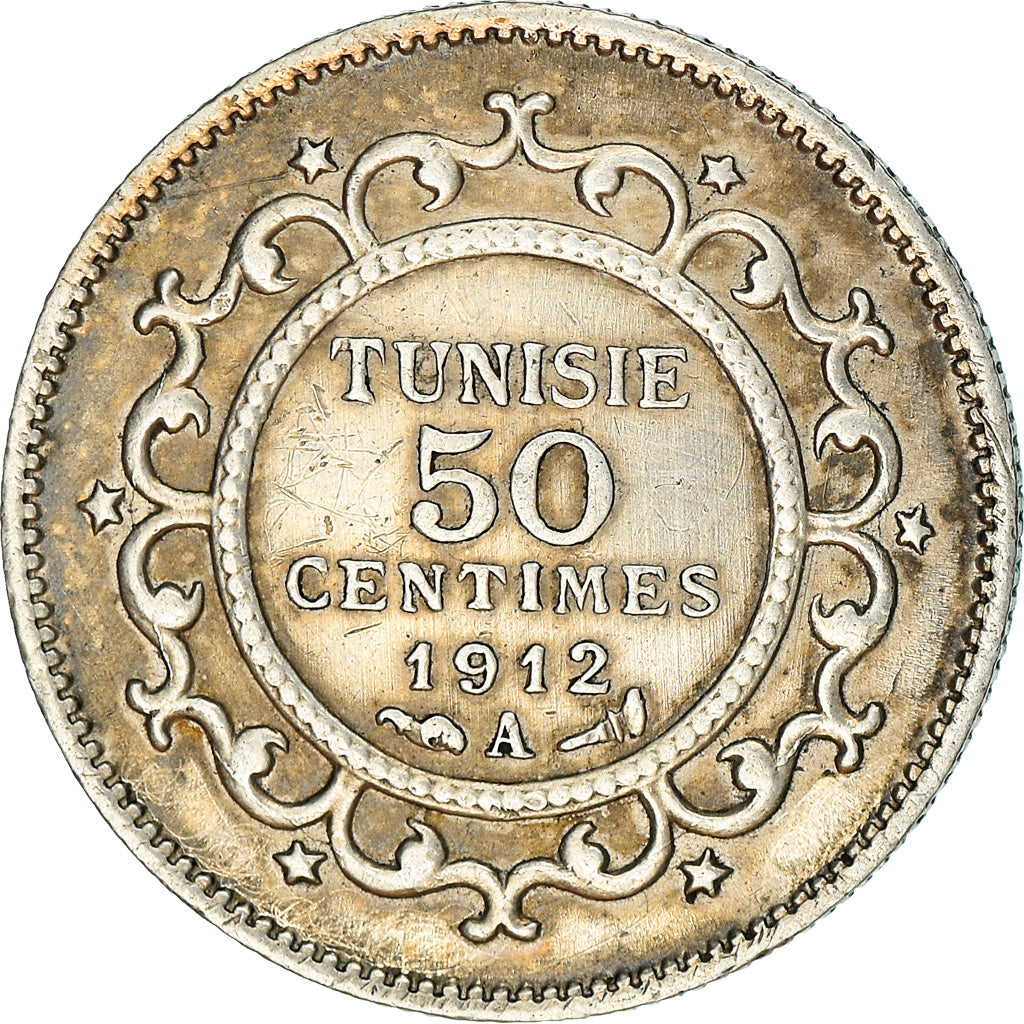 Coin, Tunisia, Muhammad al-Nasir Bey, 50 Centimes, 1912, Paris, EF(40-45)