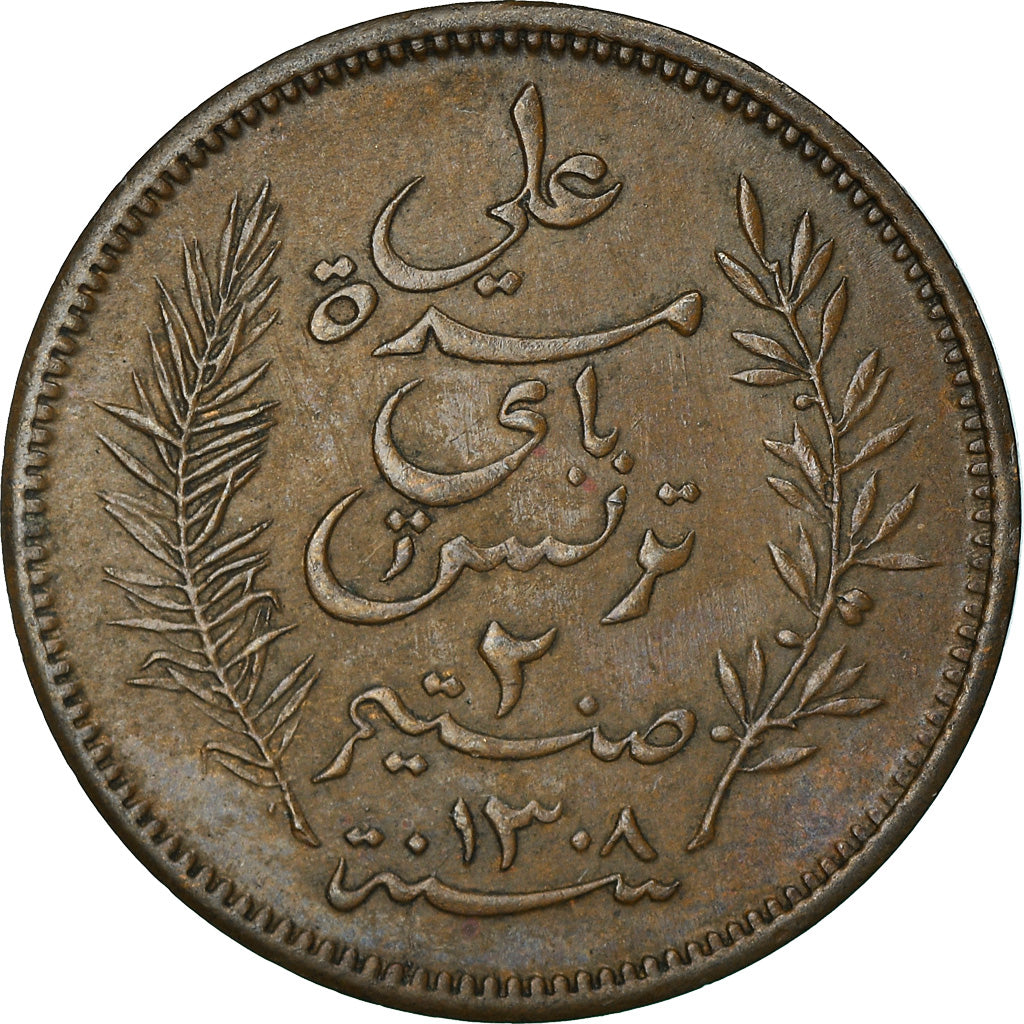 Coin, Tunisia, Ali Bey, 2 Centimes, 1891, Paris, VF(30-35), Bronze, KM:220