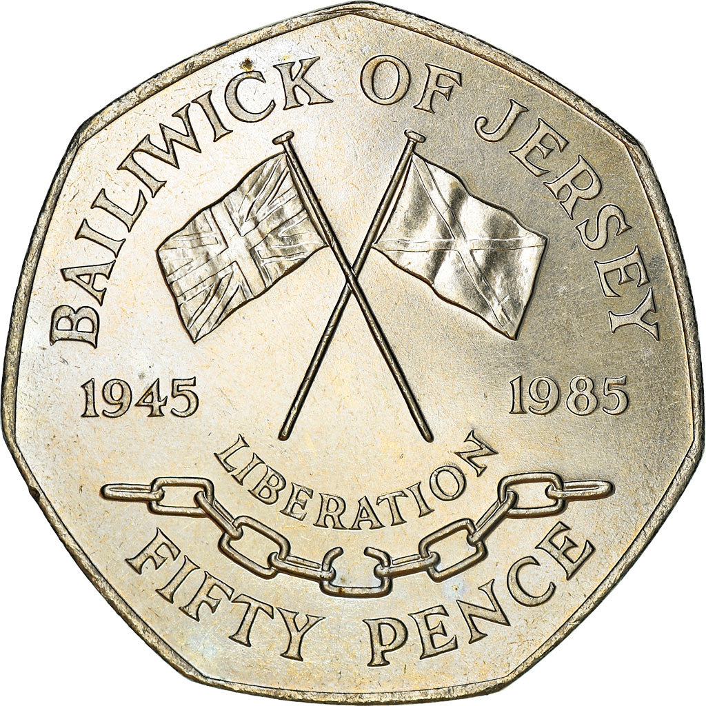 Coin, Jersey, Elizabeth II, 50 Pence, 1985, EF(40-45), Copper-nickel, KM:63