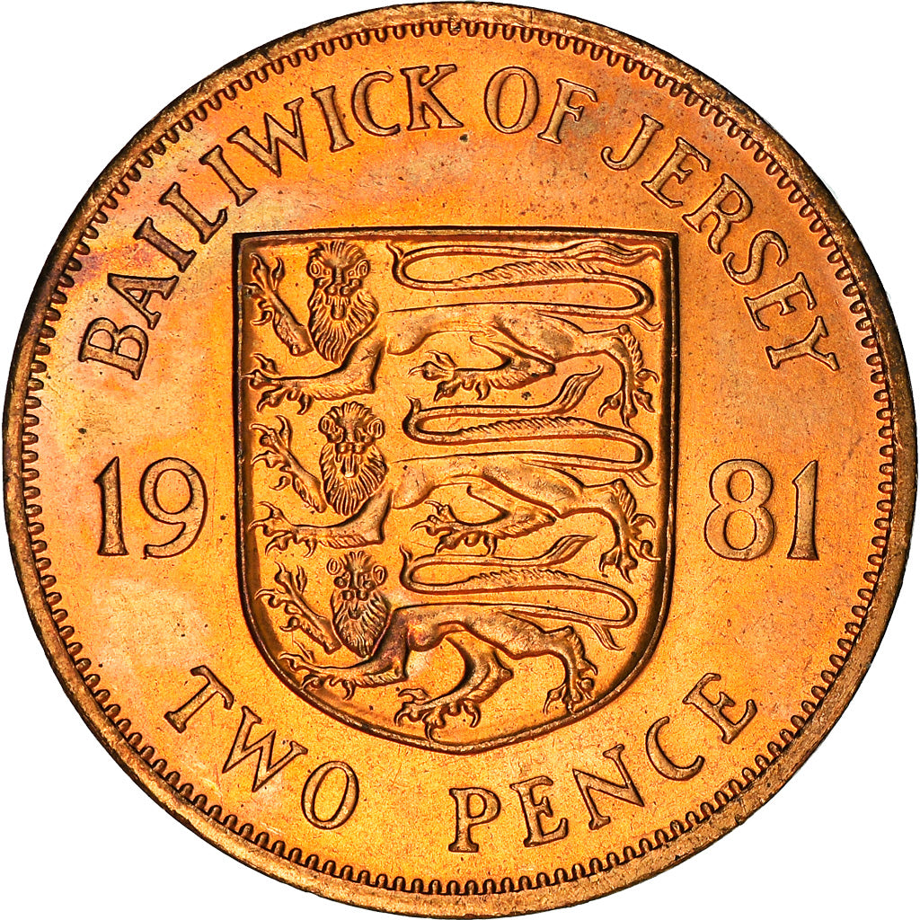 Coin, Jersey, Elizabeth II, 2 Pence, 1981, AU(55-58), Bronze, KM:47