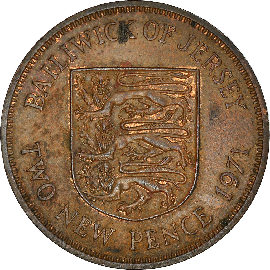 Coin, Jersey, Elizabeth II, 2 New Pence, 1971, EF(40-45), Bronze, KM:31