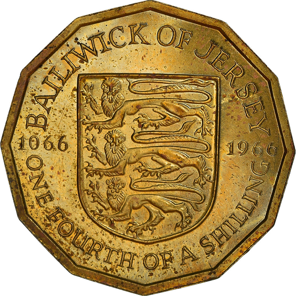 Coin, Jersey, Elizabeth II, 1/4 Shilling, 3 Pence, 1966, EF(40-45)