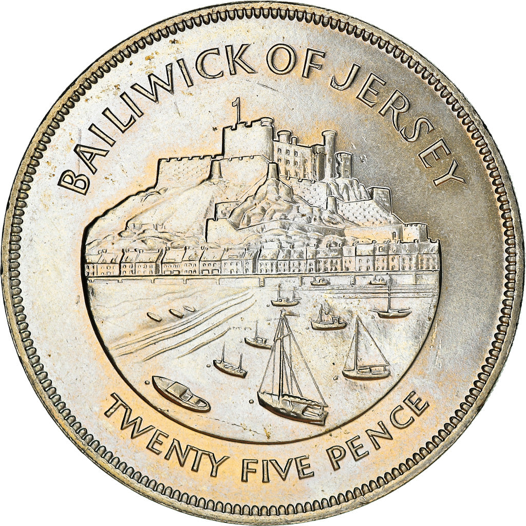 Coin, Jersey, Elizabeth II, 25 Pence, 1977, EF(40-45), Copper-nickel, KM:44