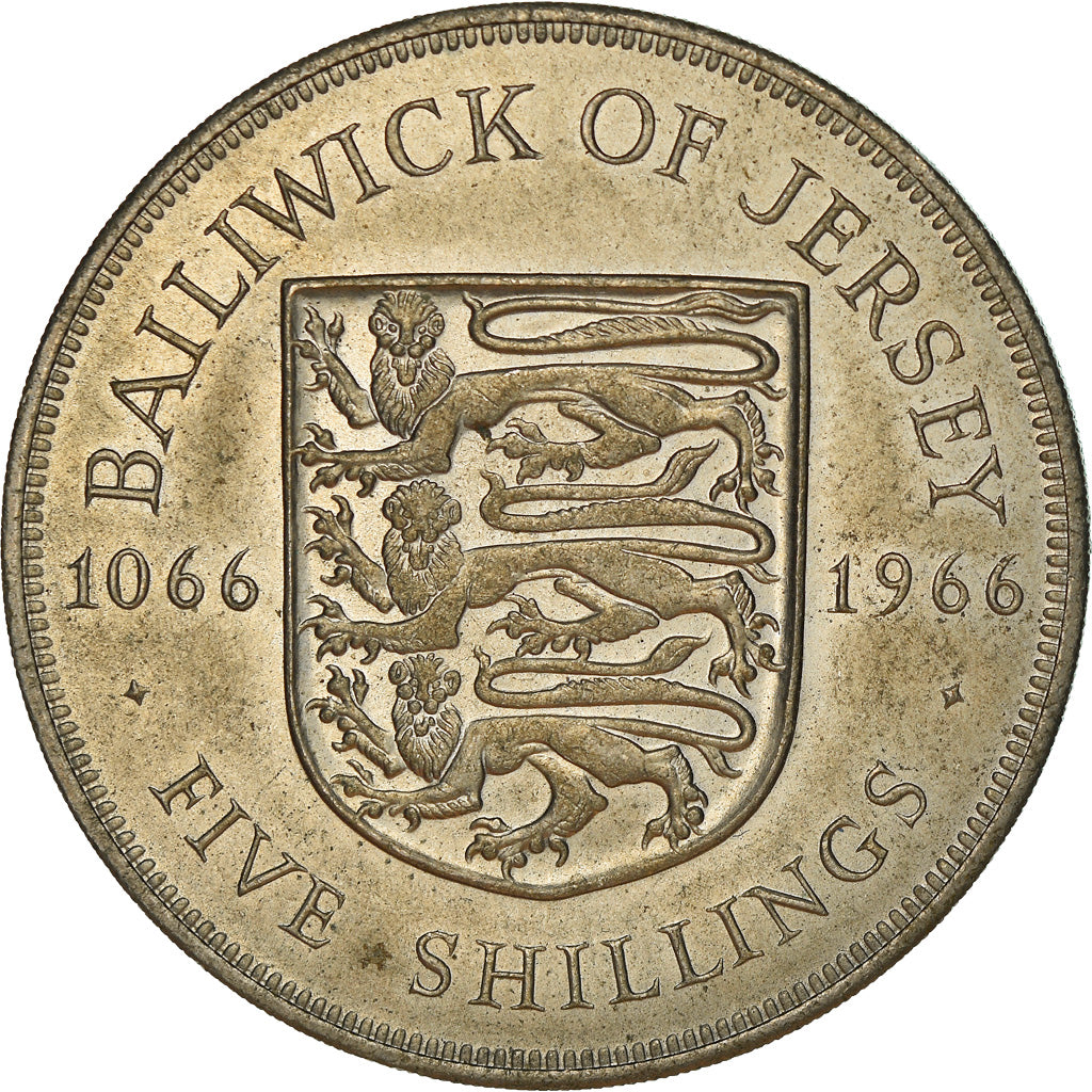 Coin, Jersey, Elizabeth II, 5 Shilling, 1966, VF(30-35), Copper-nickel, KM:28