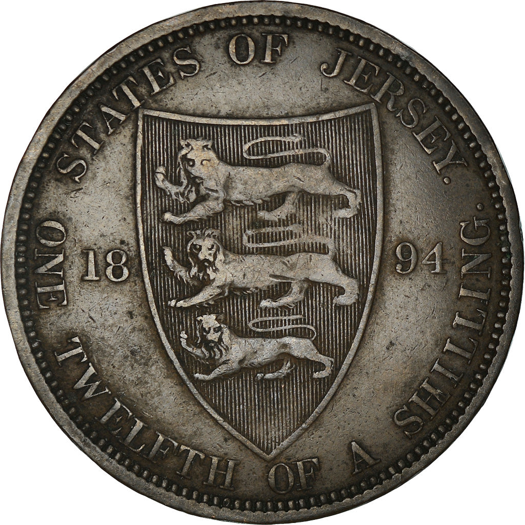 Coin, Jersey, Victoria, 1/12 Shilling, 1894, EF(40-45), Bronze, KM:8