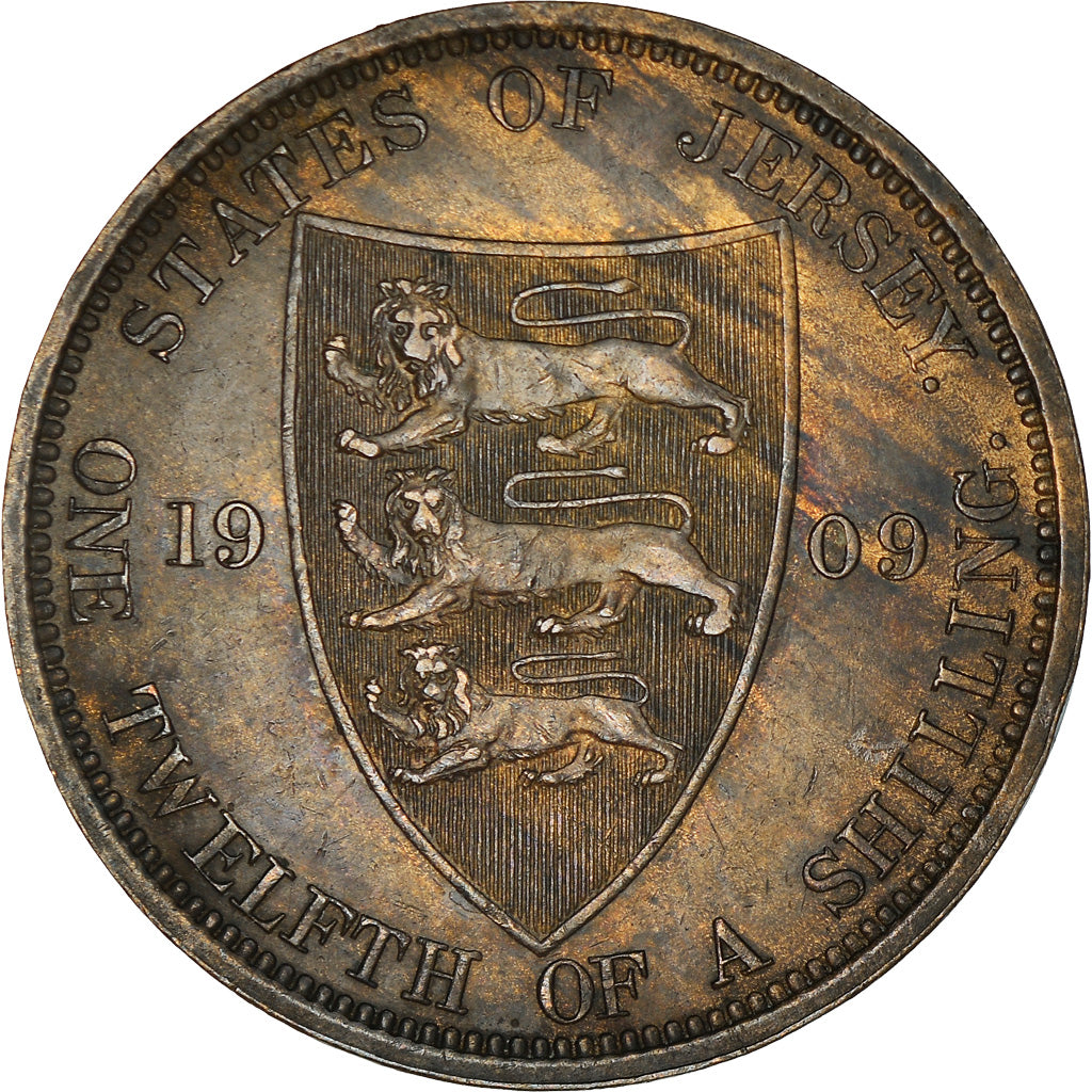 Coin, Jersey, Edward VII, 1/12 Shilling, 1909, VF(30-35), Bronze, KM:10