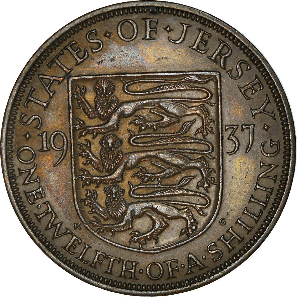 Coin, Jersey, George VI, 1/12 Shilling, 1937, EF(40-45), Bronze, KM:18