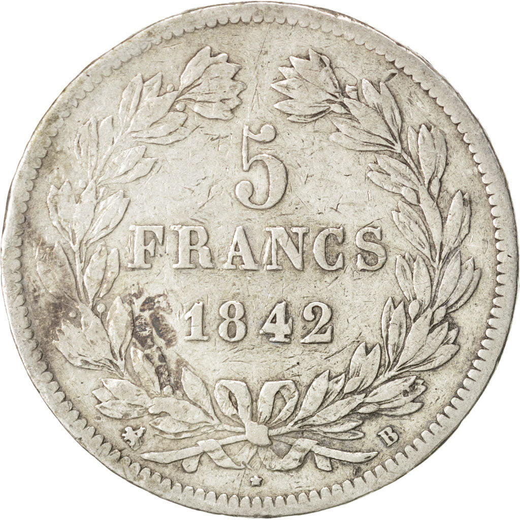 Coin, France, Louis-Philippe, 5 Francs, 1842, Rouen, VF(20-25), Silver
