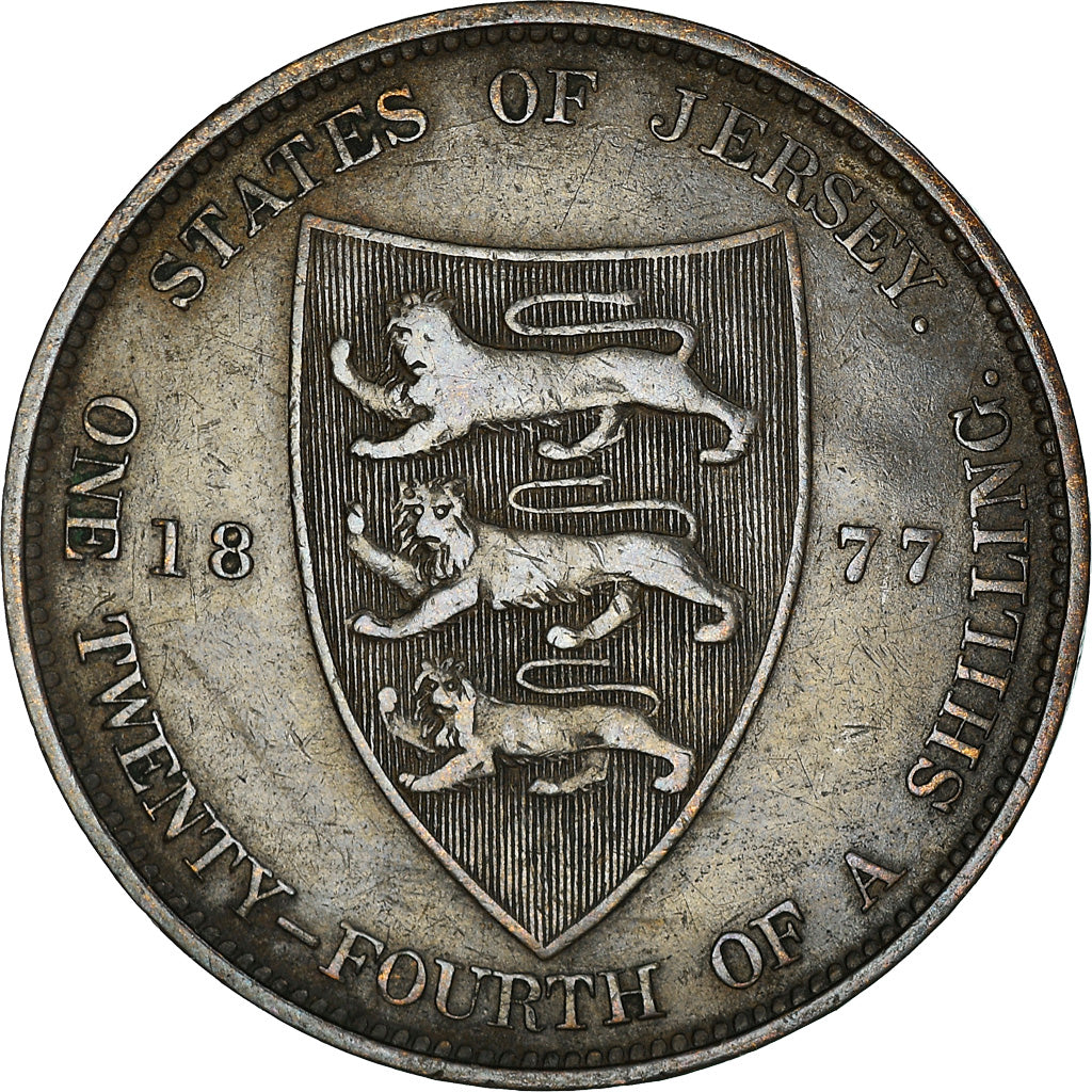 Coin, Jersey, Victoria, 1/24 Shilling, 1877, VF(30-35), Bronze, KM:7