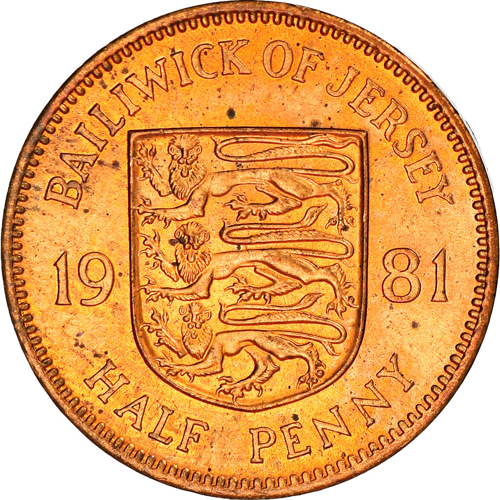 Coin, Jersey, Elizabeth II, 1/2 Penny, 1981, AU(55-58), Bronze, KM:45