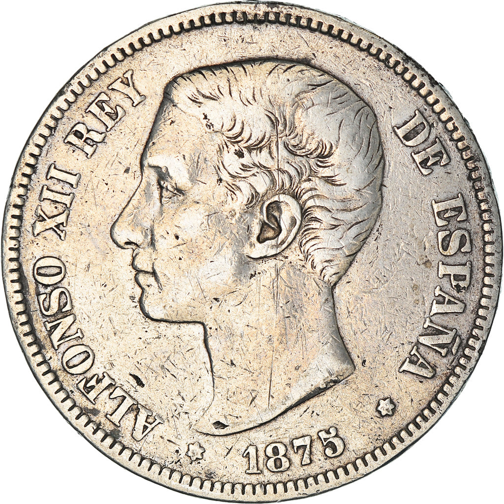 Coin, Spain, Alfonso XII, 5 Pesetas, 1875, Madrid, EF(40-45), Silver, KM:671