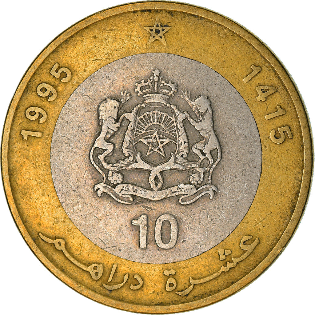 Coin, Morocco, al-Hassan II, 10 Dirhams, 1995, Paris, EF(40-45), Bi-Metallic