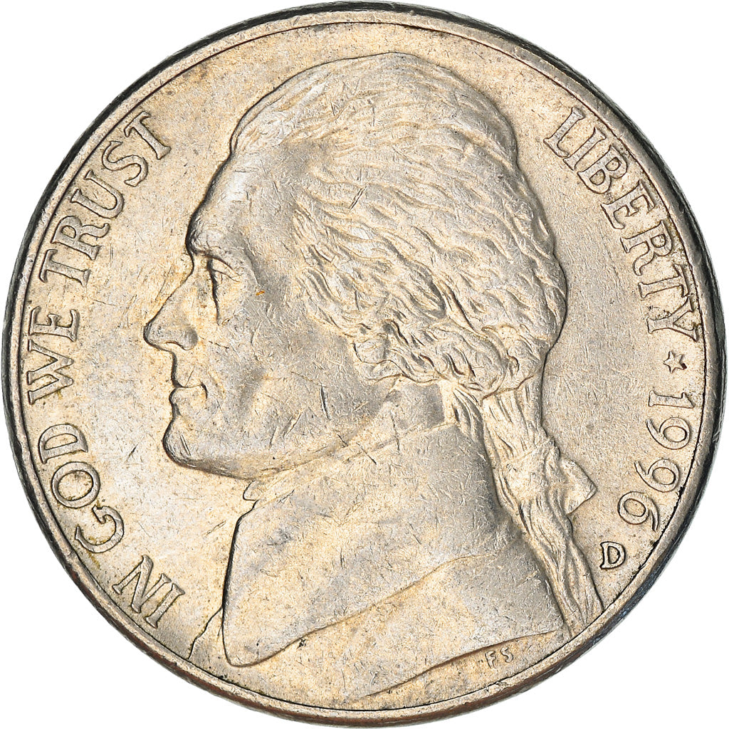 Moneta, USA, Jefferson Nickel, 5 Cents, 1996, U.S. Mint, Denver, EF(40-45)