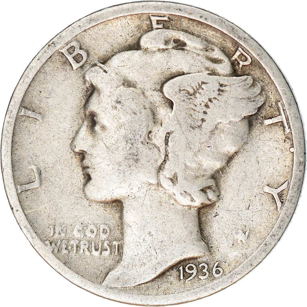 Moneta, Stati Uniti, Mercury Dime, Dime, 1936, U.S. Mint, Philadelphia, MB+