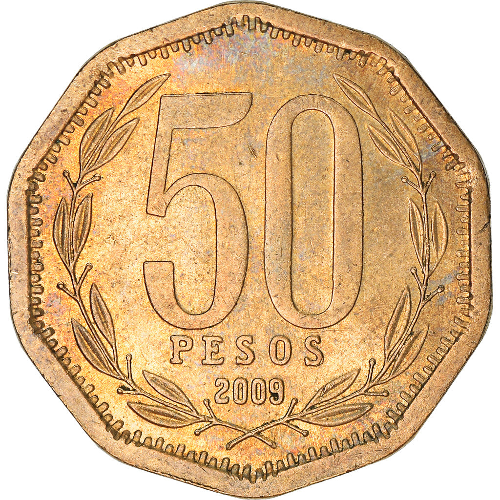 Coin, Chile, 50 Pesos, 2009, Santiago, EF(40-45), Aluminum-Bronze, KM:219.2