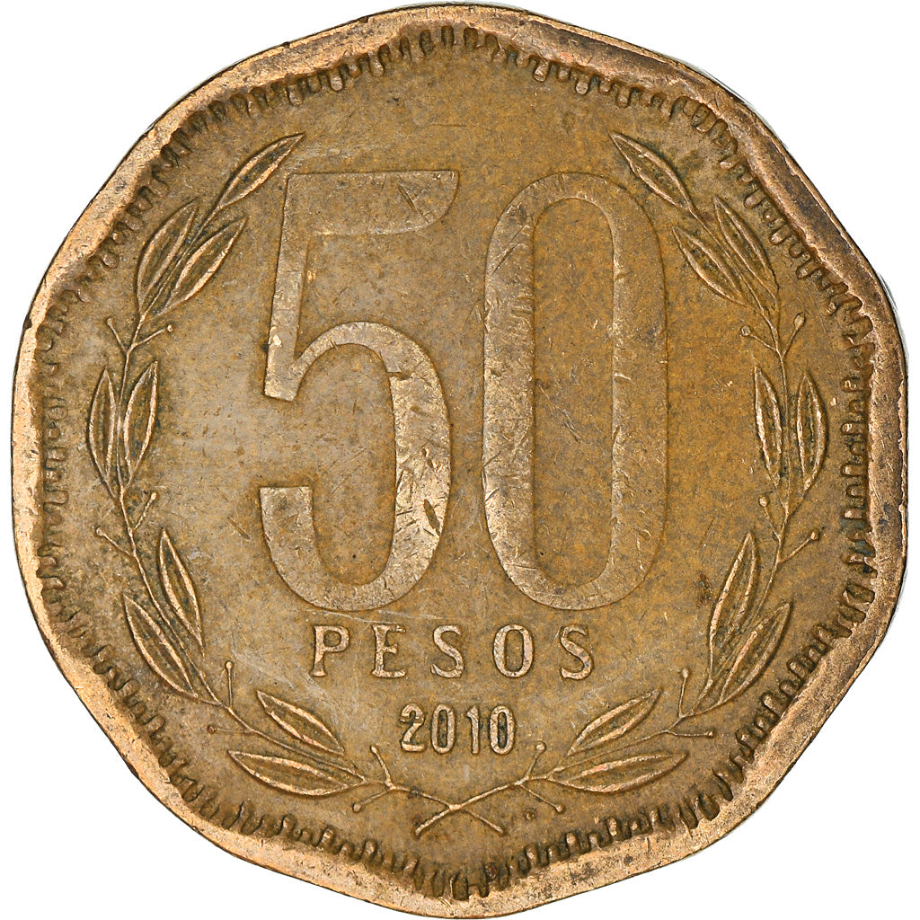 Münze, Chile, 50 Pesos, 2010, Santiago, S+, Aluminum-Bronze, KM:219.2