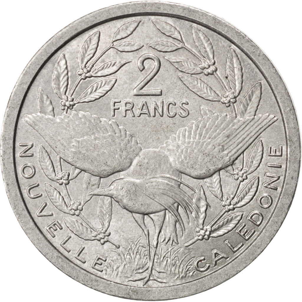 NEW CALEDONIA, 2 Francs, 1977, Paris, KM #14, AU(55-58), Aluminum, 27, Lecompte.