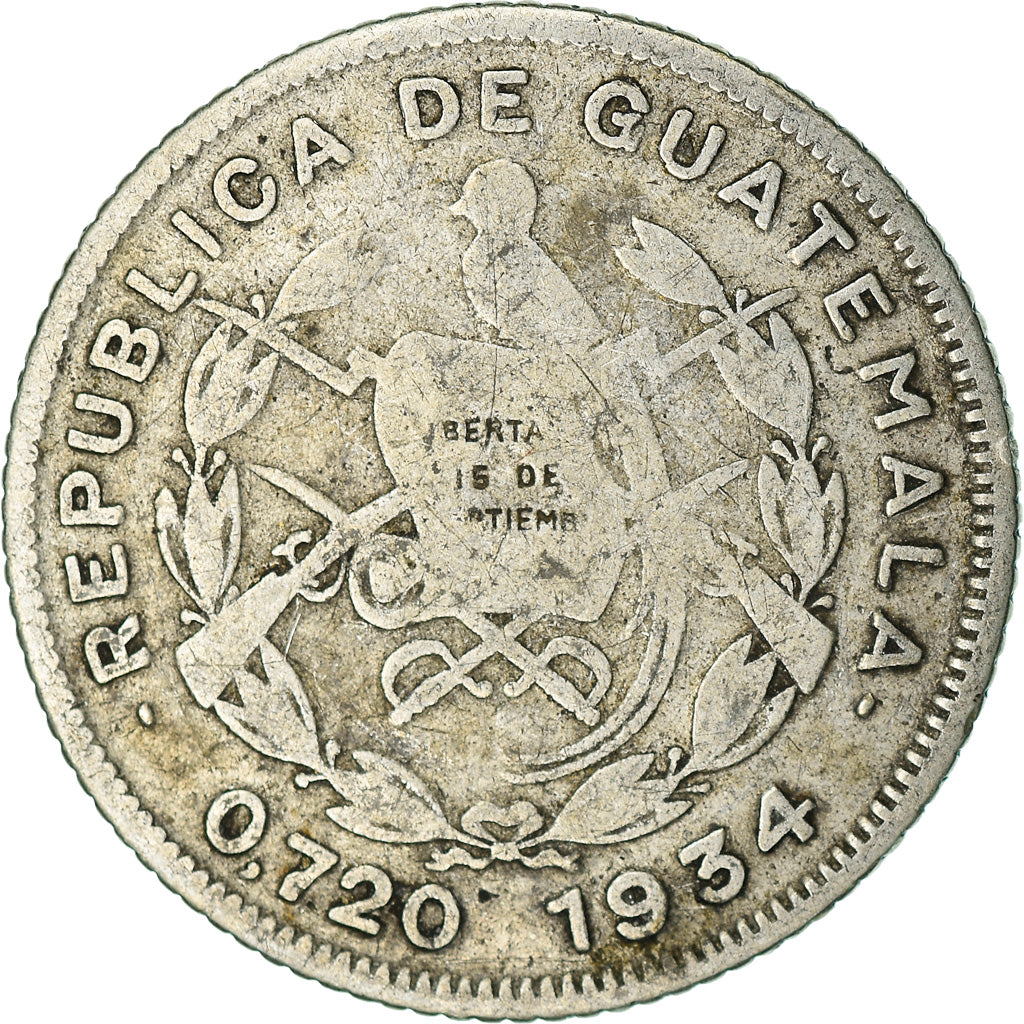 Coin, Guatemala, 10 Centavos, 1934, VF(30-35), Silver, KM:239.2