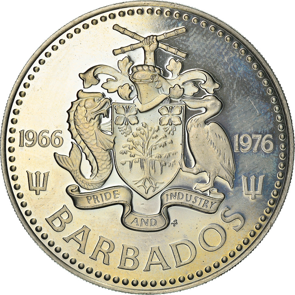 Coin, Barbados, 2 Dollars, 1976, Franklin Mint, MS(60-62), Copper-nickel, KM:24