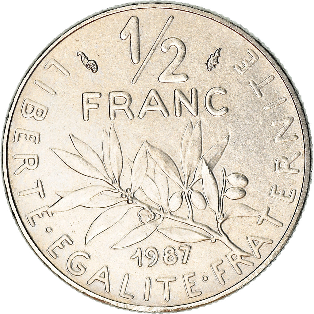 Moneta, Francja, Semeuse, 1/2 Franc, 1987, Paris, AU(55-58), Nikiel, KM:931.1