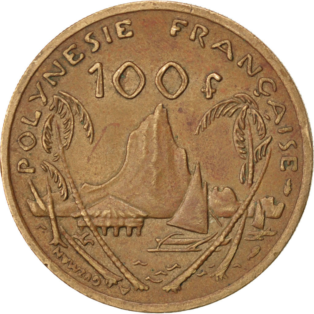 FRENCH POLYNESIA, 100 Francs, 1987, Paris, KM #14, AU(50-53), Nickel-Bronze,...