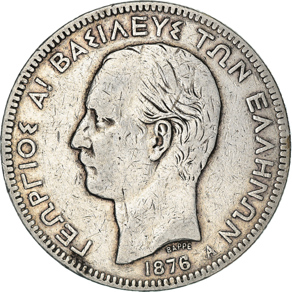 Coin, Greece, George I, 5 Drachmai, 1876, Paris, EF(40-45), Silver, KM:46