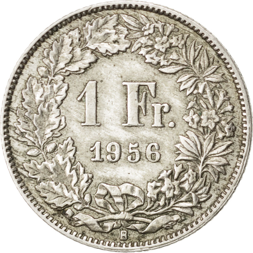 SWITZERLAND, Franc, 1956, Bern, KM #24, AU(50-53), Silver, 23.2, 4.97