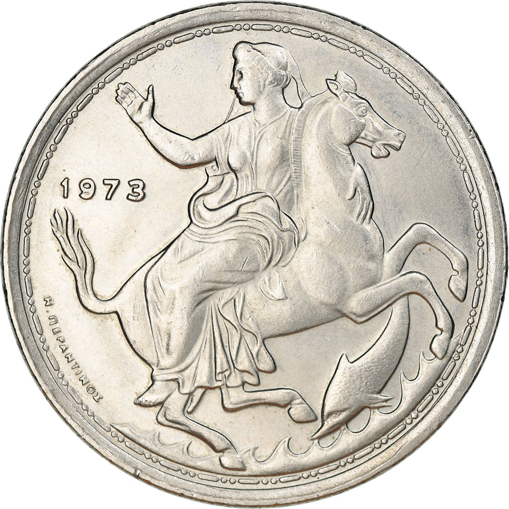 Coin, Greece, Constantine II, 20 Drachmai, 1973, EF(40-45), Copper-nickel