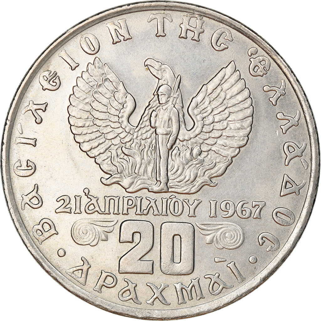 Coin, Greece, Constantine II, 20 Drachmai, 1973, EF(40-45), Copper-nickel