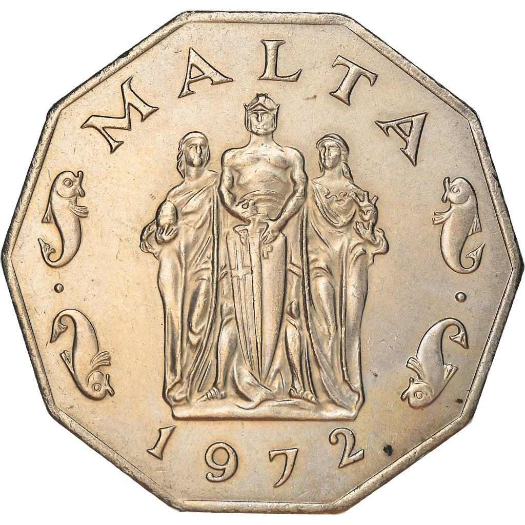 Coin, Malta, 50 Cents, 1972, British Royal Mint, EF(40-45), Copper-nickel, KM:12