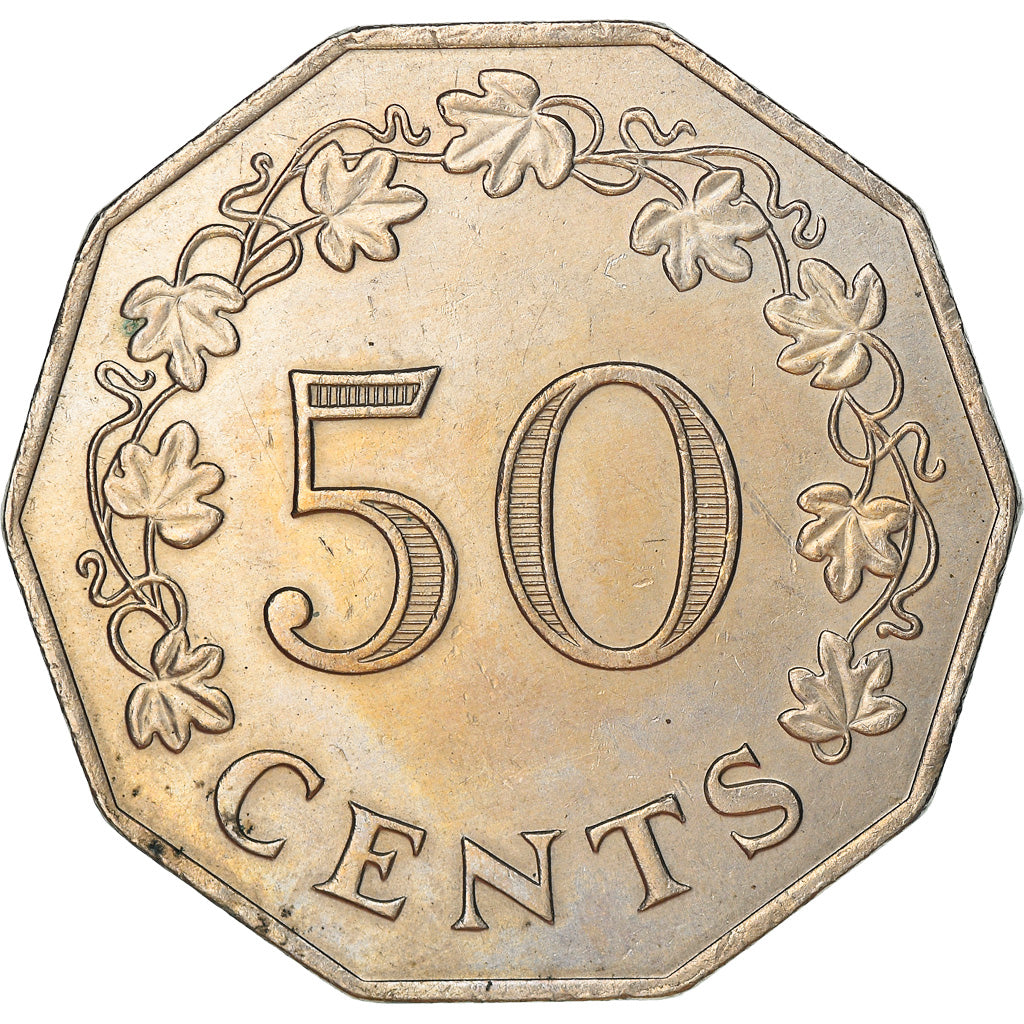 Coin, Malta, 50 Cents, 1972, British Royal Mint, EF(40-45), Copper-nickel, KM:12