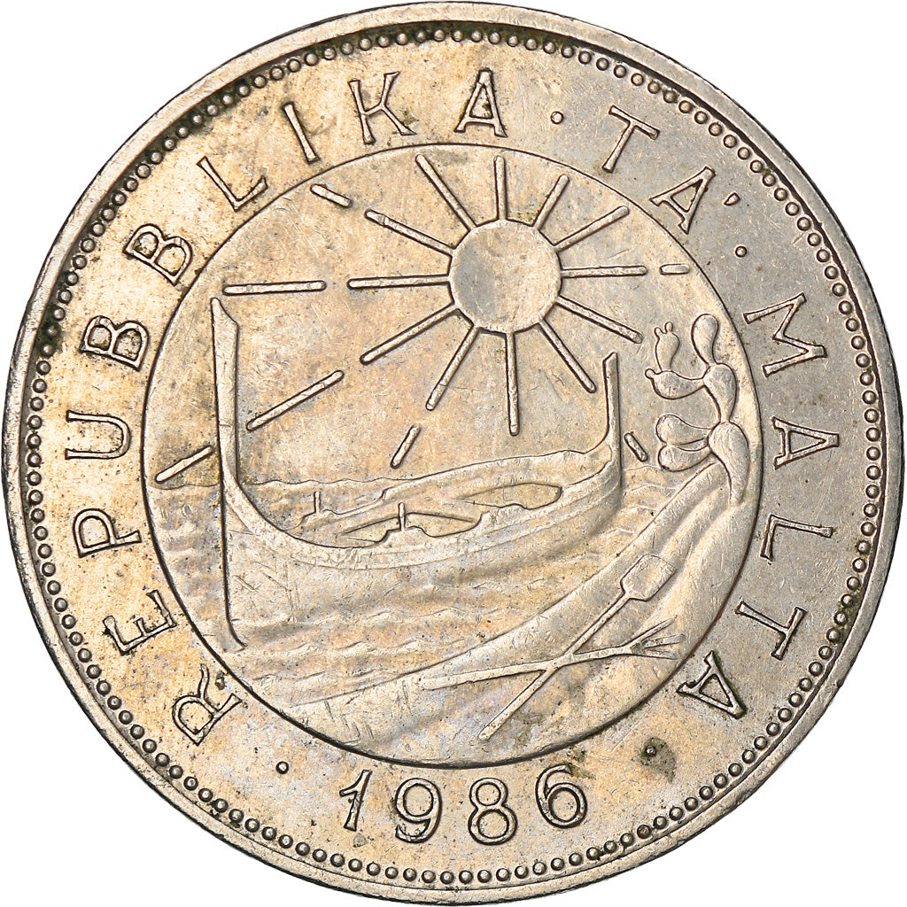 Coin, Malta, 50 Cents, 1986, British Royal Mint, EF(40-45), Copper-nickel, KM:81