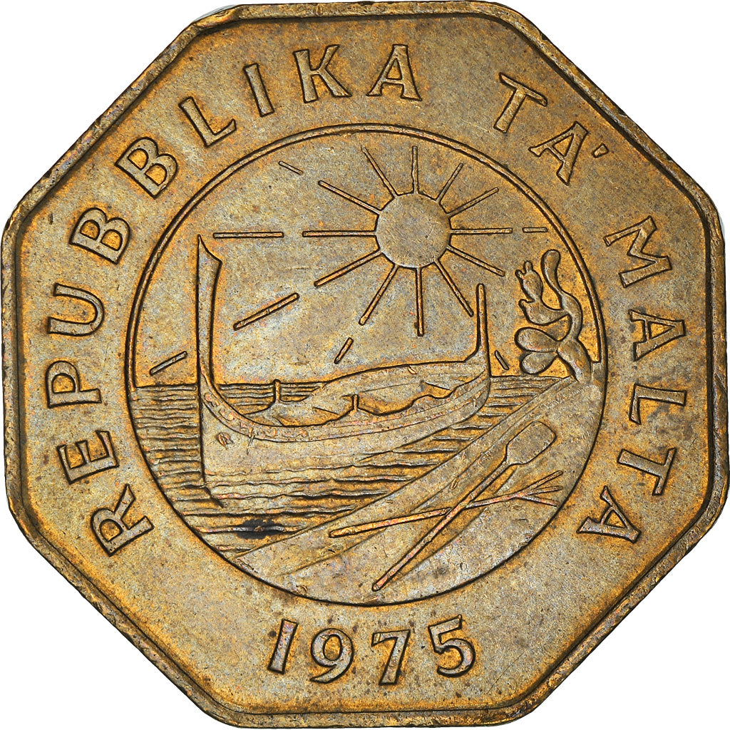 Coin, Malta, 25 Cents, 1975, British Royal Mint, EF(40-45), Brass, KM:29