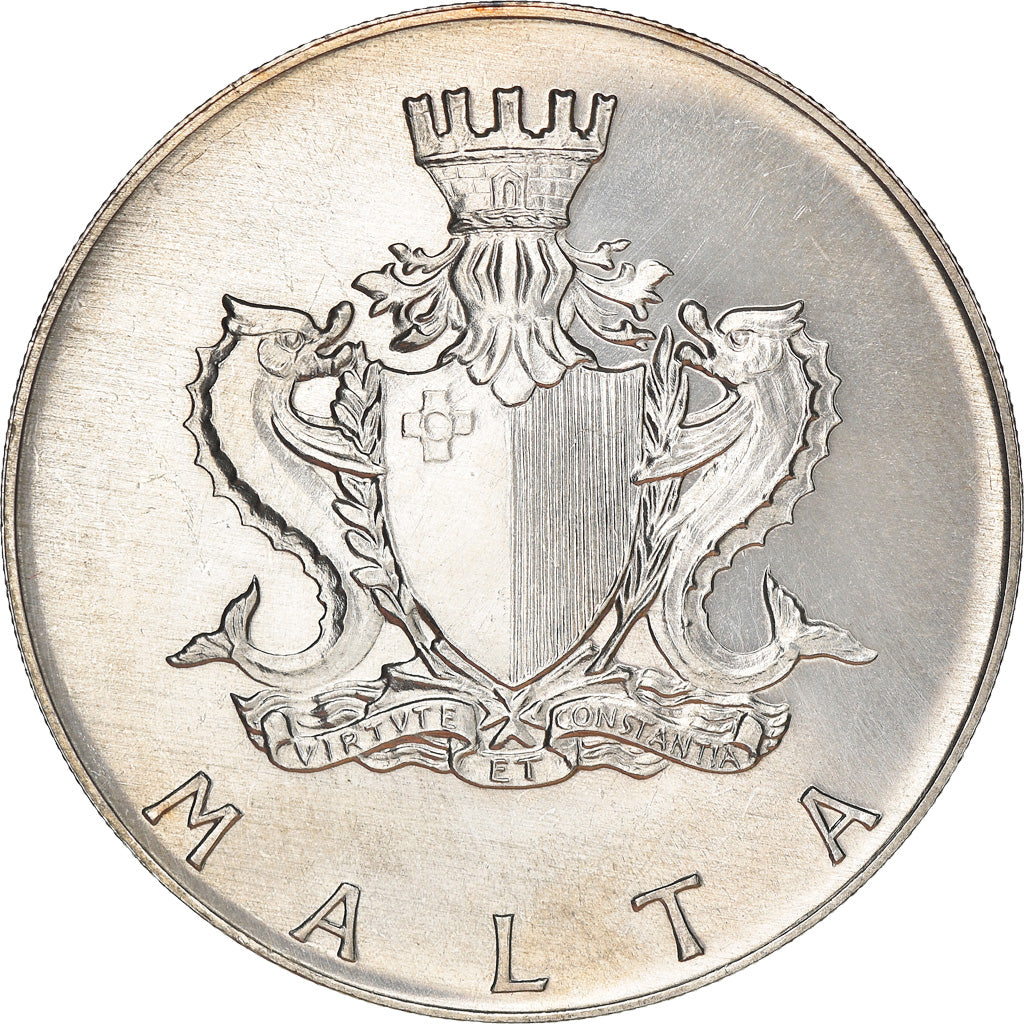 Coin, Malta, 4 Pounds, 1974, British Royal Mint, AU(55-58), Silver, KM:25
