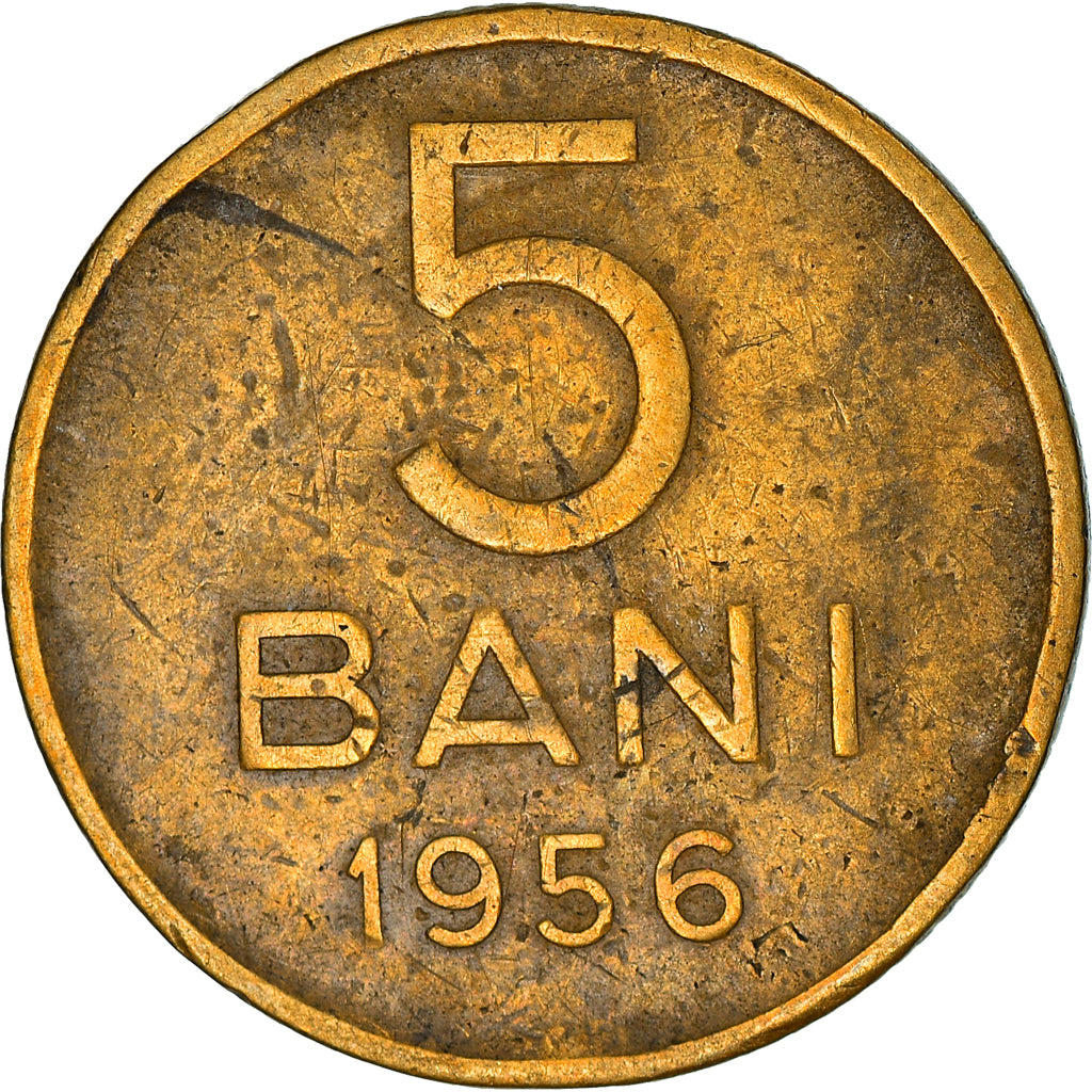 Moneda, Rumanía, 5 Bani, 1956, BC+, Cobre - níquel - cinc, KM:83.2