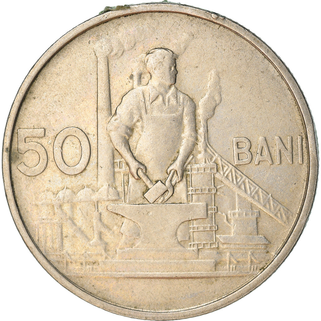 Moneda, Rumanía, 50 Bani, 1955, BC+, Cobre - níquel, KM:86