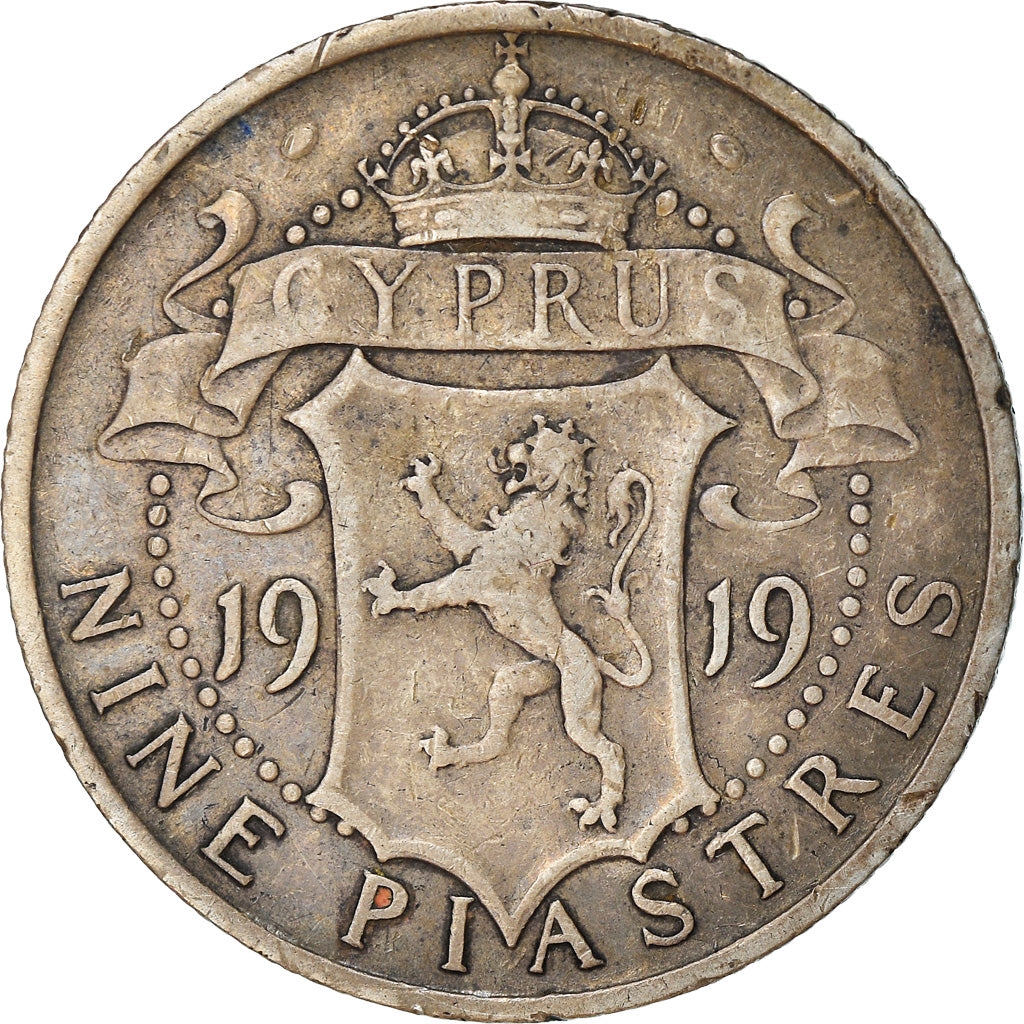 Coin, Cyprus, 9 Piastres, 1919, VF(30-35), Silver, KM:13