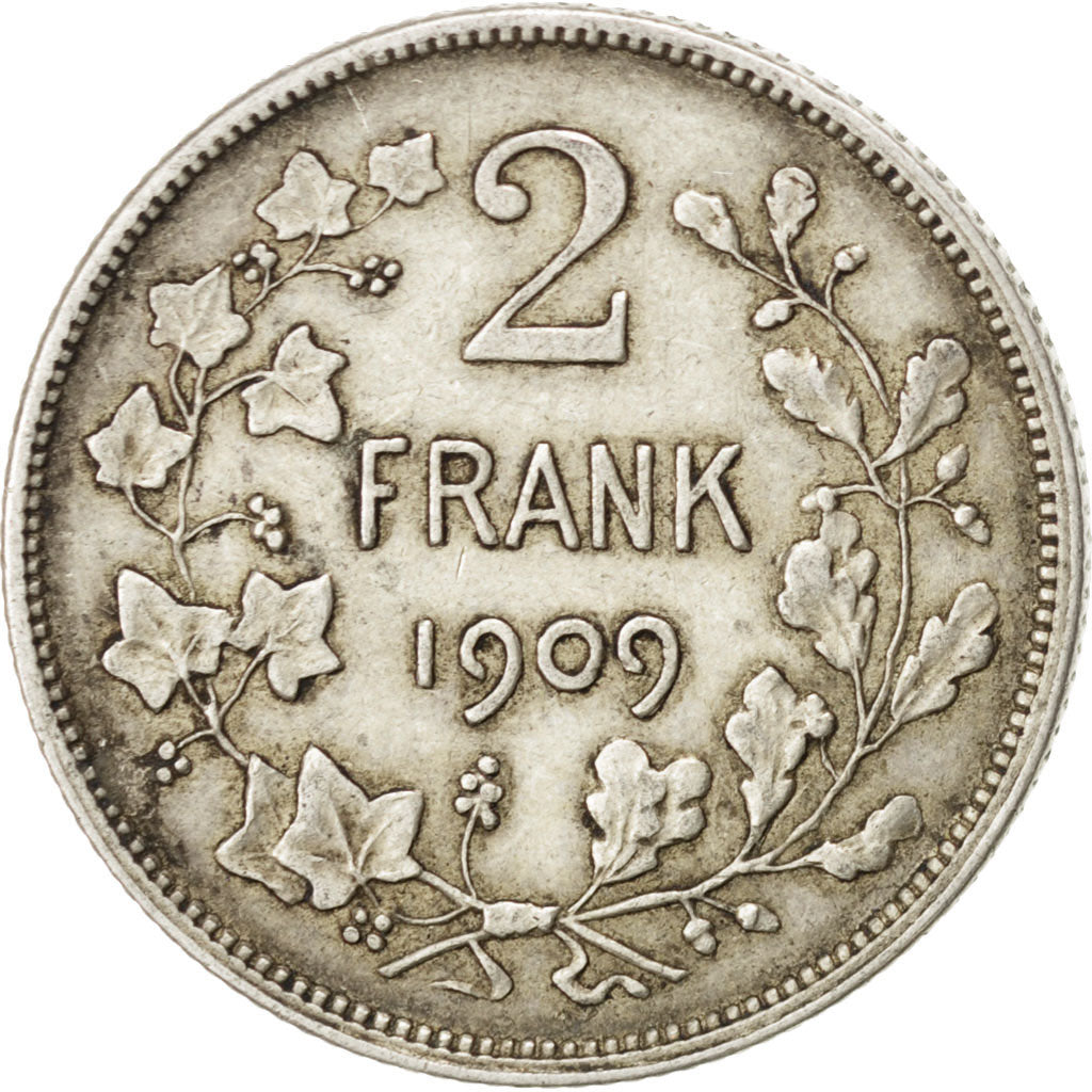 BELGIUM, 2 Francs, 2 Frank, 1909, KM #59, EF(40-45), Silver, 9.97